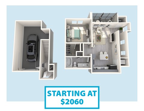 A graphic shows two apartments with the text "STARTING AT $2060" below them.